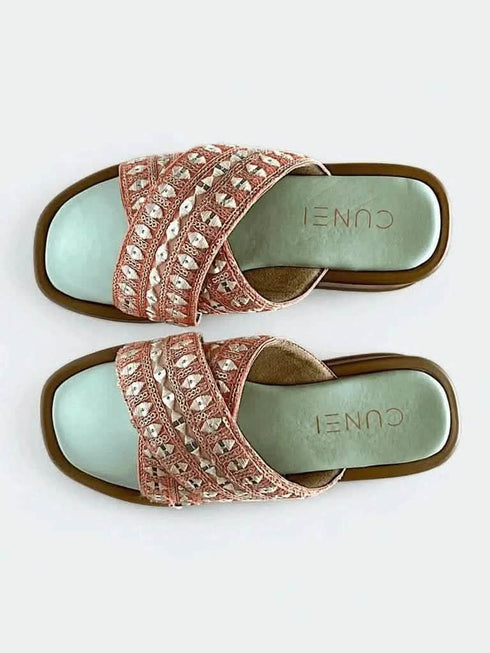 Pastel Green and Pink Criss Cross Slider - cunei